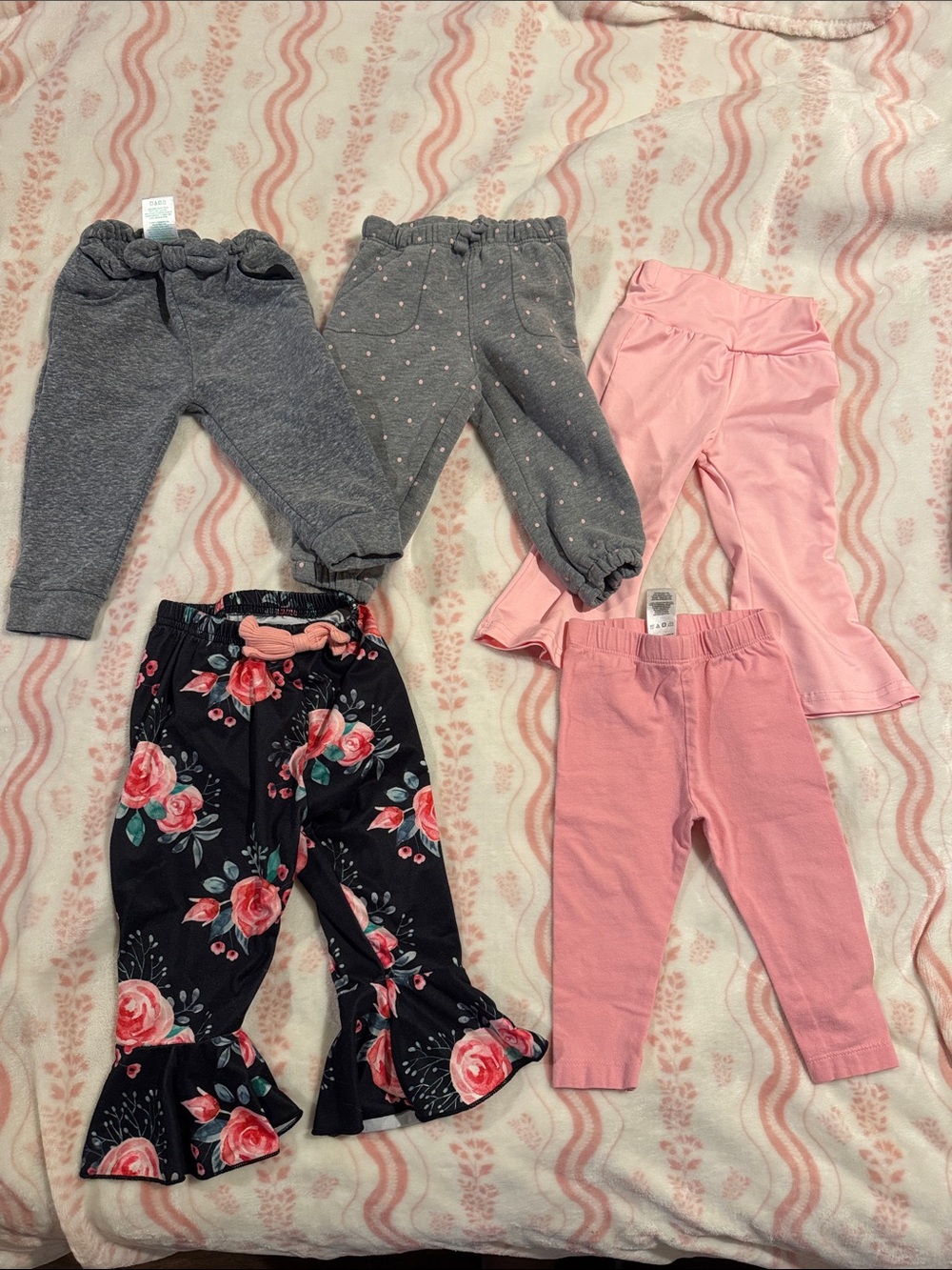 Disney Girls Pink, Gray & Black Floral Leggings 5-Pack